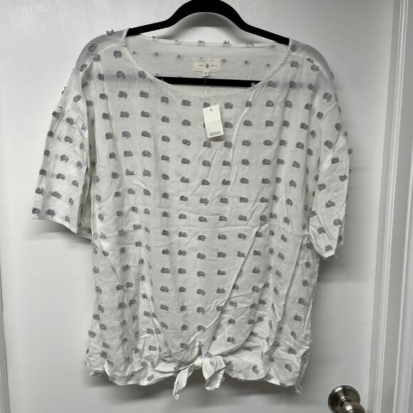 Lou & Grey Ann Taylor LOFT White Knot Short Sleeve Textured Blouse Size Medium - Picture 1 of 10